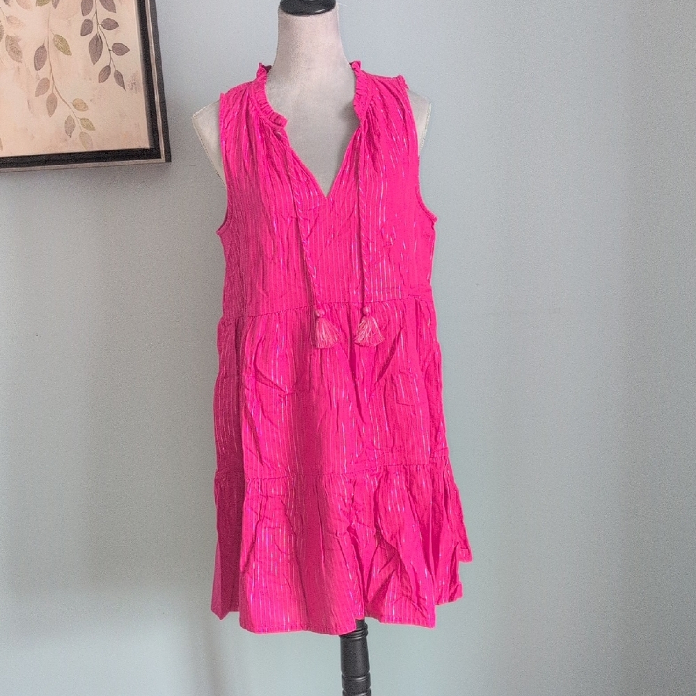 J Crew Bright Fuchsia Sleeveless Tassel Tunic Dress Large